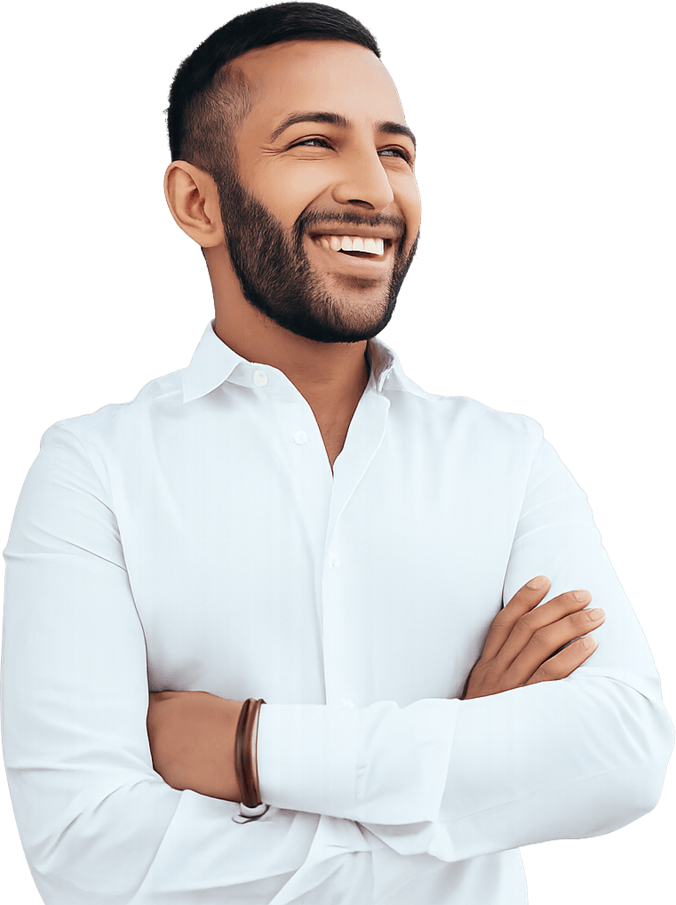 Man with a bright, confident smile